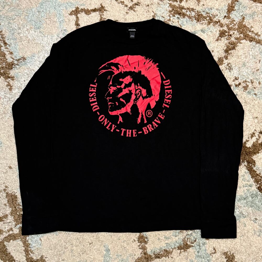 Diesel Only The Brave Mens Longsleeve Shirt Size M/L Classic Logo Black/Red